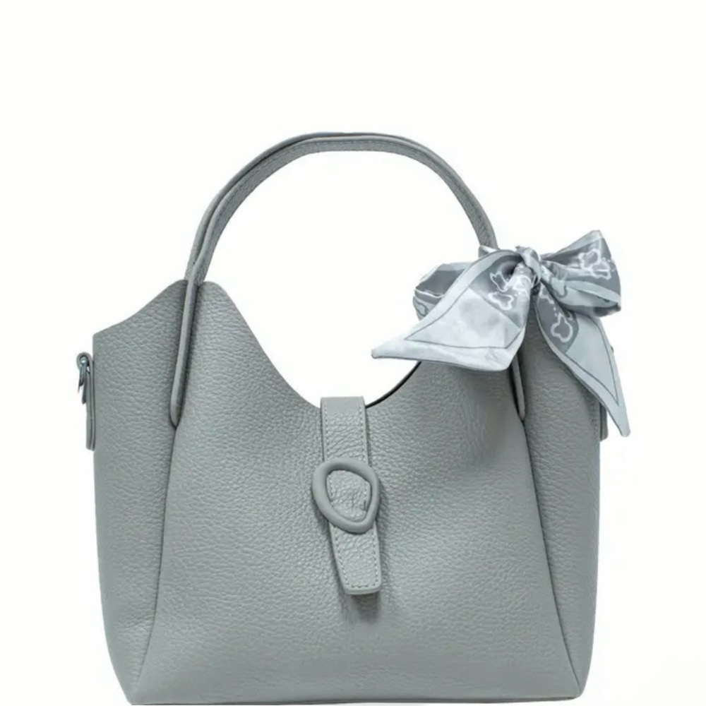 Gray Pebble Tote Bag with Scarf Accent NIP